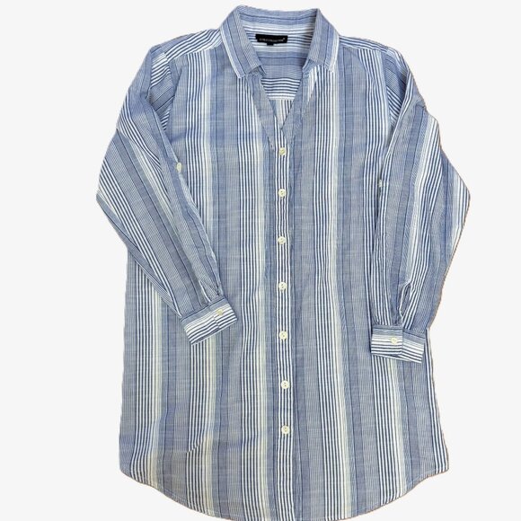 Club Z Striped Cotton Button-Front Beach Cover-Up / Shirt Dress - Picture 3 of 12